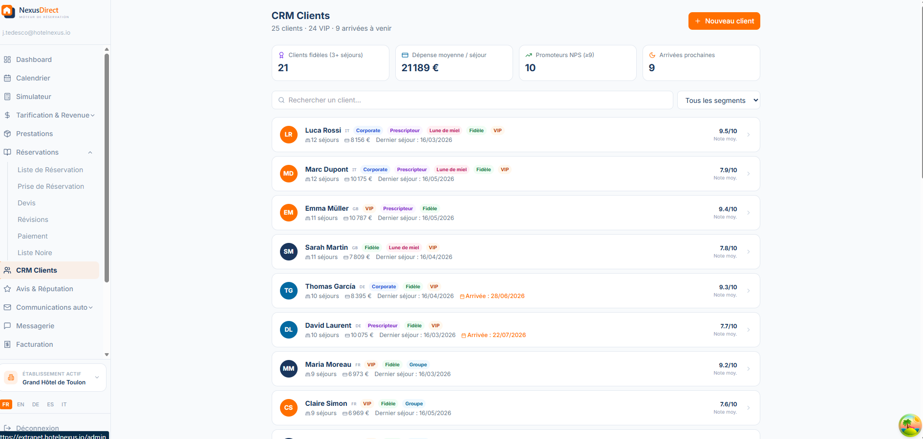 CRM Clients — NexusDirect Back Office Manager